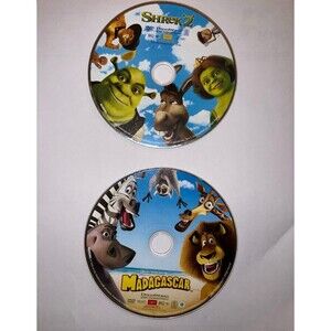 2 DVD Animated Cartoon Movies - Madagascar & Shrek 2 Double Feature Bundle